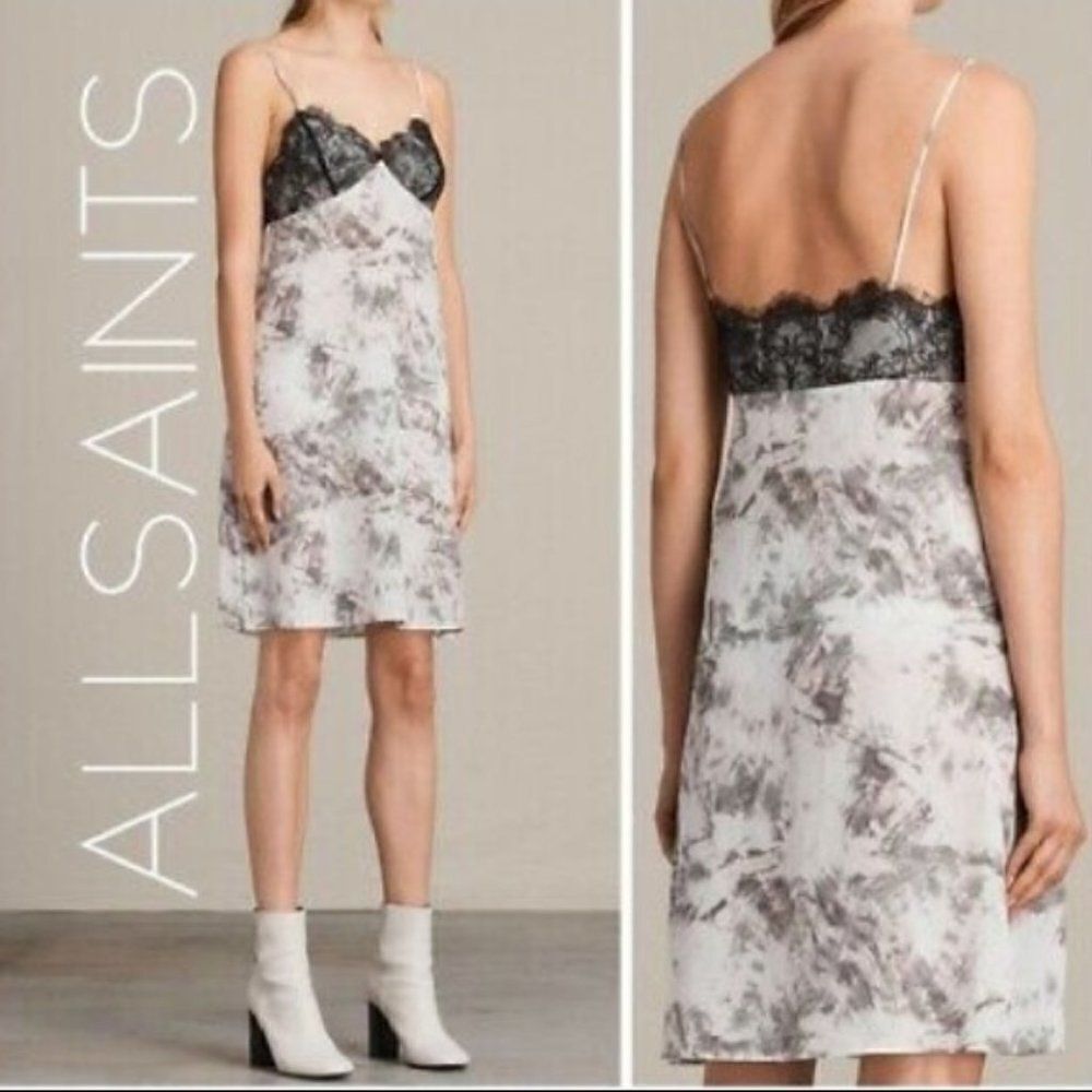 AllSaints Ives Tyde Lace Trim Silk Slip Dress size Small- NEW